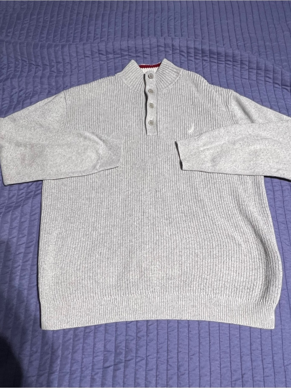 Nautica Men's Light Gray Ribbed Knit Quarter-Button Sweater XXL
